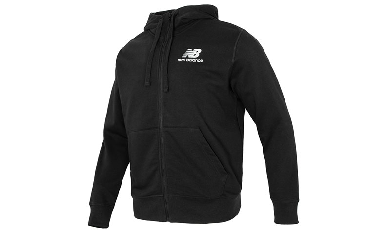 New Balance Black Zip-Up Hoodie with Solid Letter Logo Design MJ31536-BK