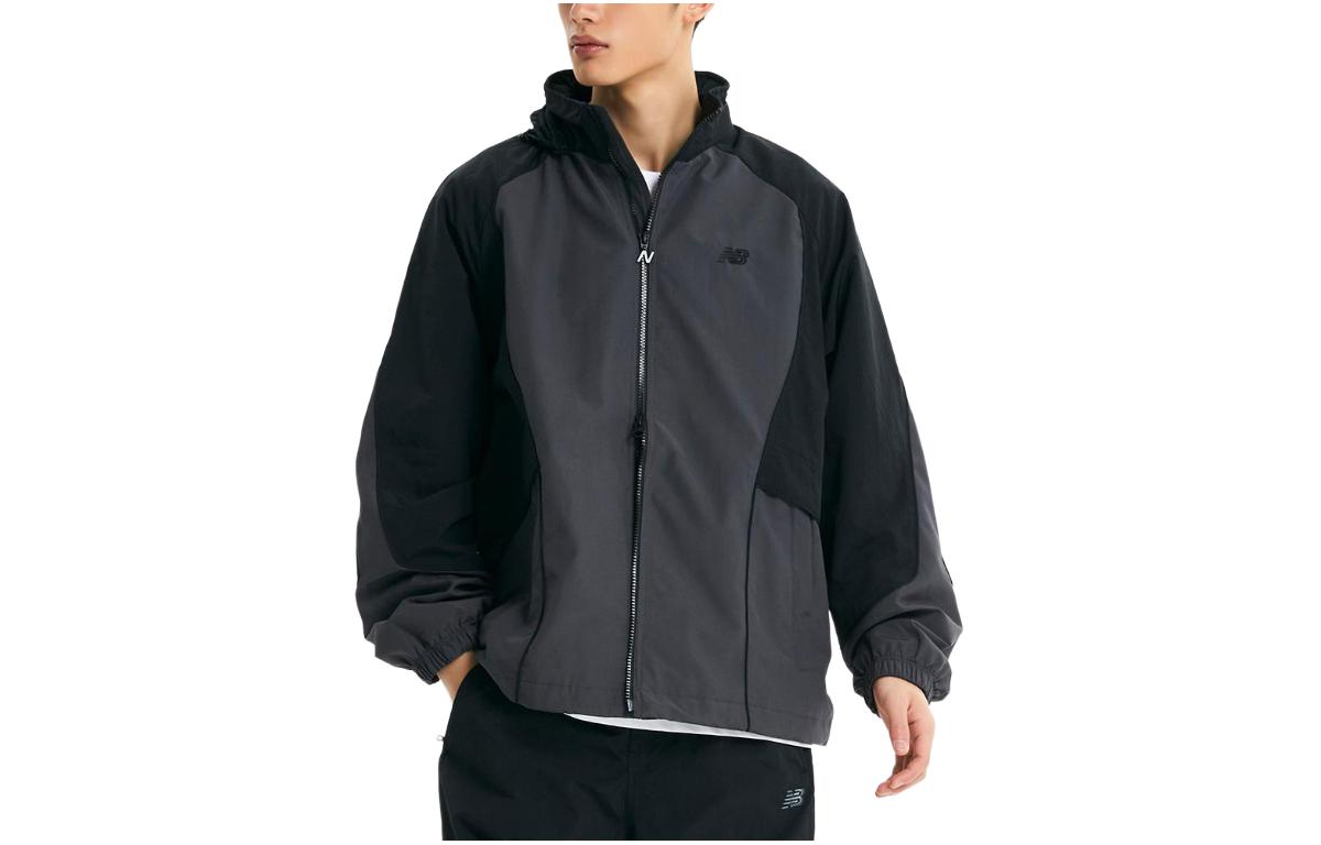 New Balance Black Zip-Up Jacket with Letter Print Patchwork Design NBNAE11213-19