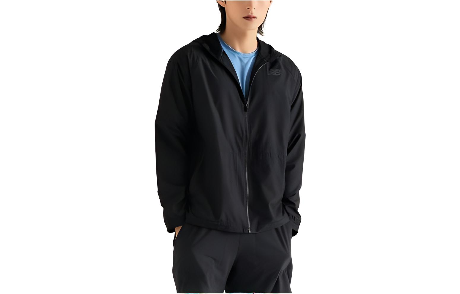 New Balance Black Zipper Hoodie Jacket with Solid Letter Print NBNAD2S051-19