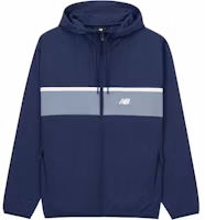New Balance Blue Colorblock Logo Embroidered Hooded Jacket MJ31500-AGY New Balance Blue Colorblock Logo Embroidered Hooded Jacket MJ31500-AGY