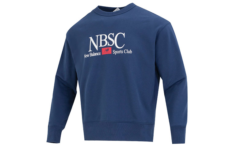 New Balance Blue Crewneck Logo Print Long-Sleeve Pullover Sweatshirt AMT31556-NNY