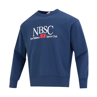 New Balance Blue Crewneck Logo Print Long-Sleeve Pullover Sweatshirt AMT31556-NNY