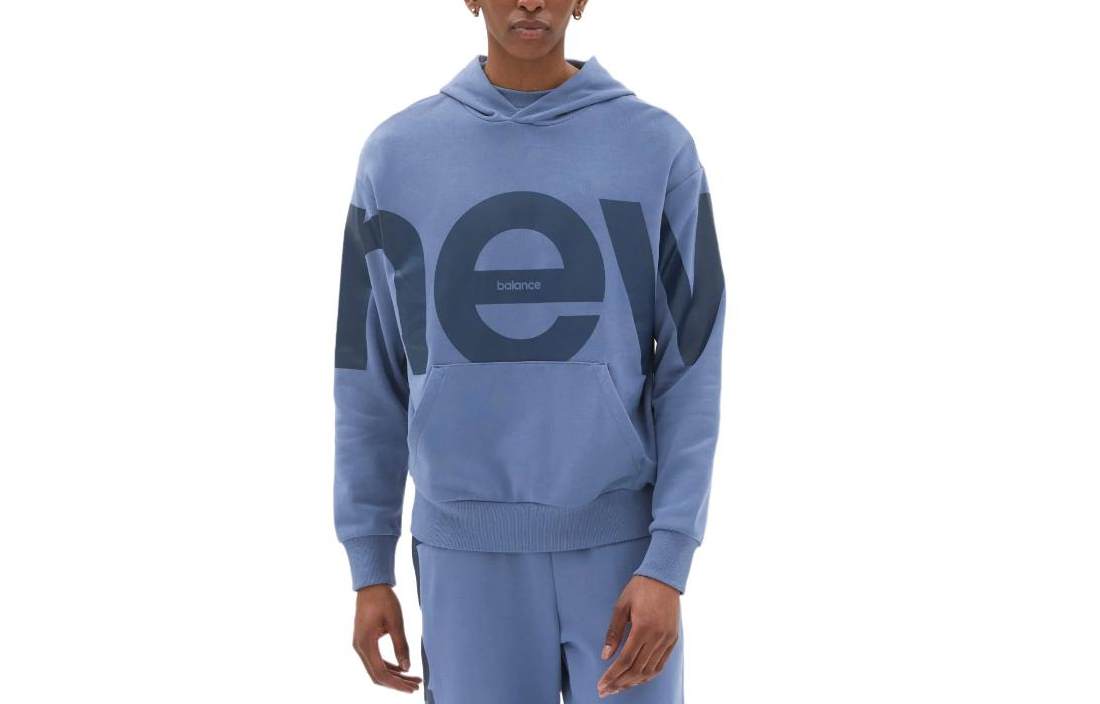 New Balance Blue Hoodie with Letter Print - Unisex Casual Pullover UT23504-AGY