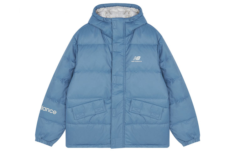 New Balance Blue Logo Hooded Down Jacket - Casual and Warm. AMJ13334-WAB