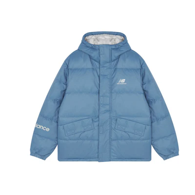 New Balance Blue Logo Hooded Down Jacket - Casual and Warm. AMJ13334-WAB