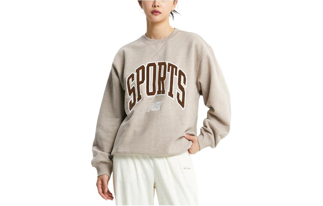 New Balance Brown Letter Print Crewneck Long Sleeve Unisex Sweatshirt NBNCD4A033-89
