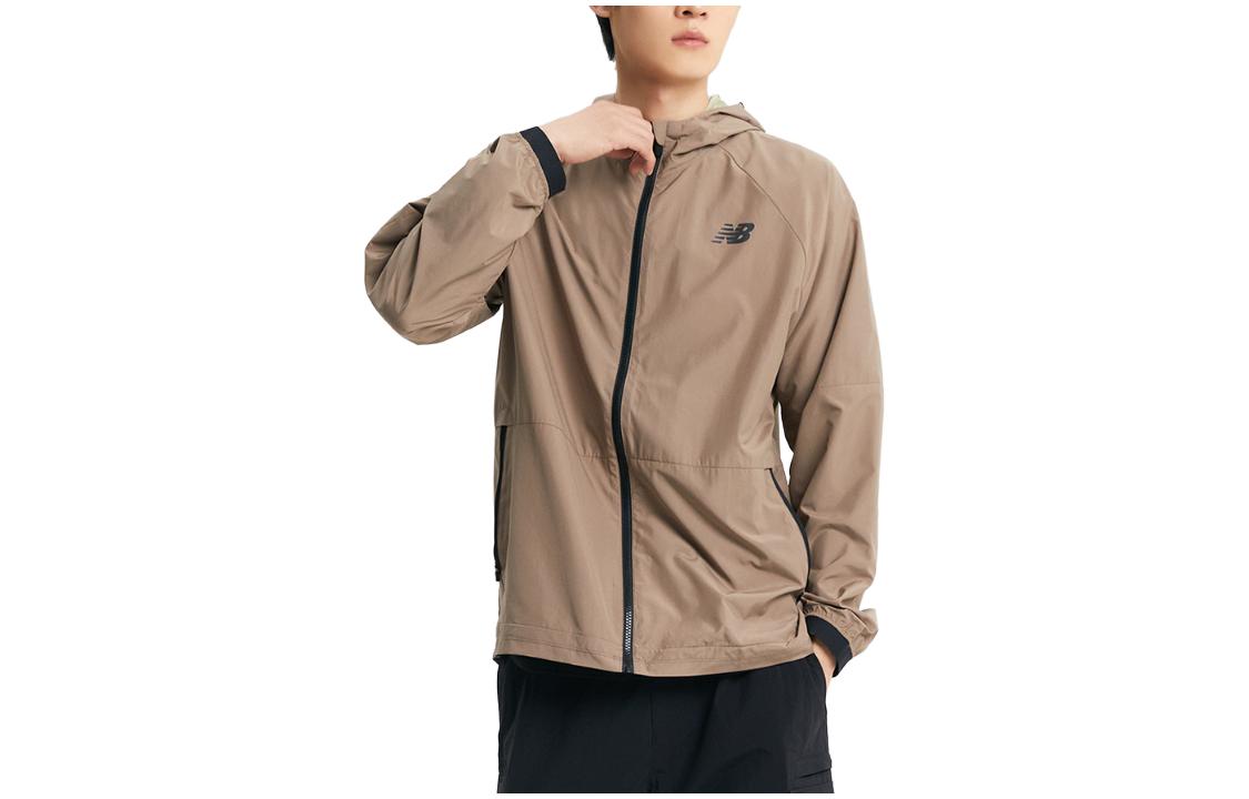 New Balance Brown Logo Print Hoodie Zip-Up Loose-Fit Jacket NBNAD4S071-85