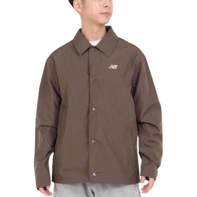 New Balance Brown Slim Fit Long Sleeve Jacket with Logo and Button Collar MJ33515D-UO