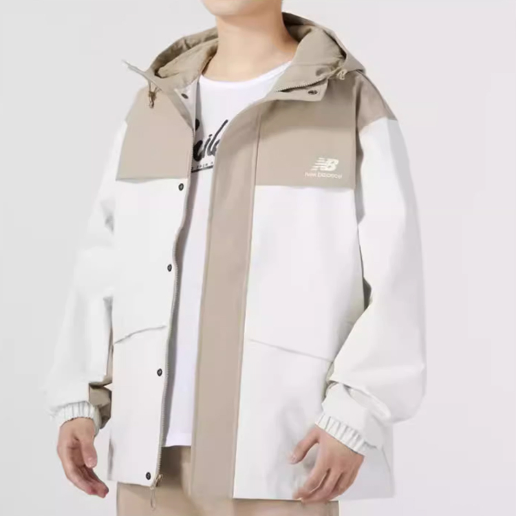 Sizing New Balance Jaket Knit Kasual Khaki dengan Logo Warna - Gaya Musim Gugur/Dingin AMJ33359-BNN