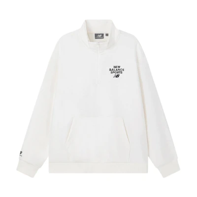 New Balance Casual Pullover White Sweatshirt Unisex with Logo Lettering NC5CD12013-IV