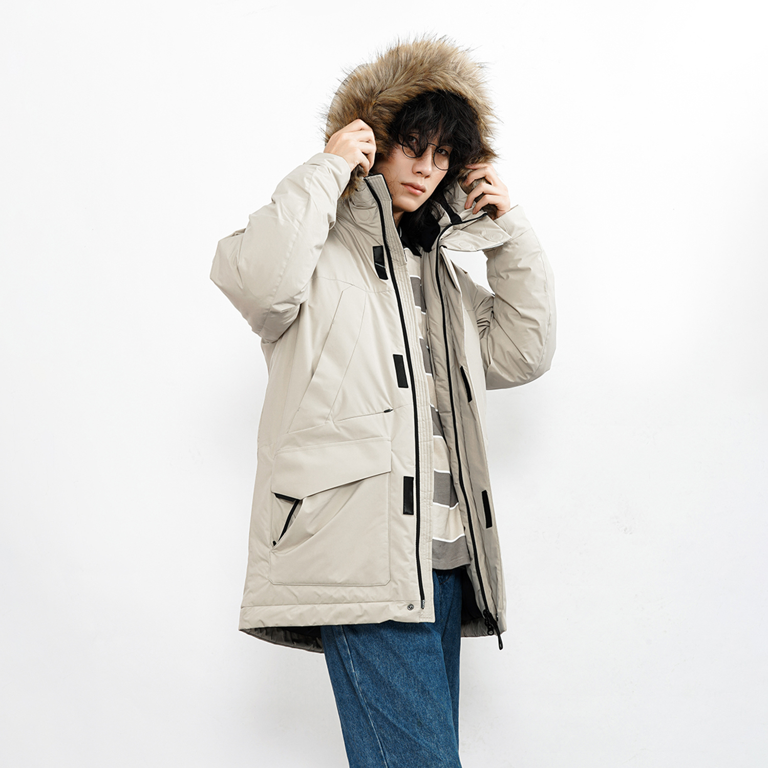 Details for New Balance Jaket Musim Dingin Hoodie Casual Khaki Pasangan. 5PB42201-DB