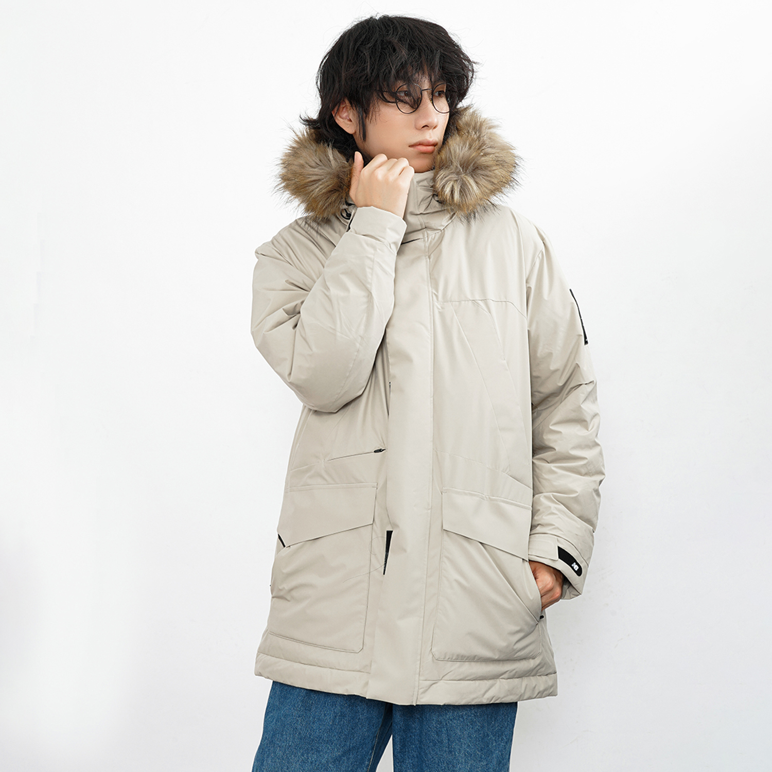 Cheap New Balance Jaket Musim Dingin Hoodie Casual Khaki Pasangan. 5PB42201-DB