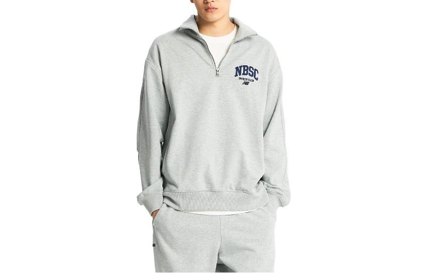 New Balance Classic Plain Print Polo Long Sleeve Sweatshirt Unisex Grey NBNCD31823-AC