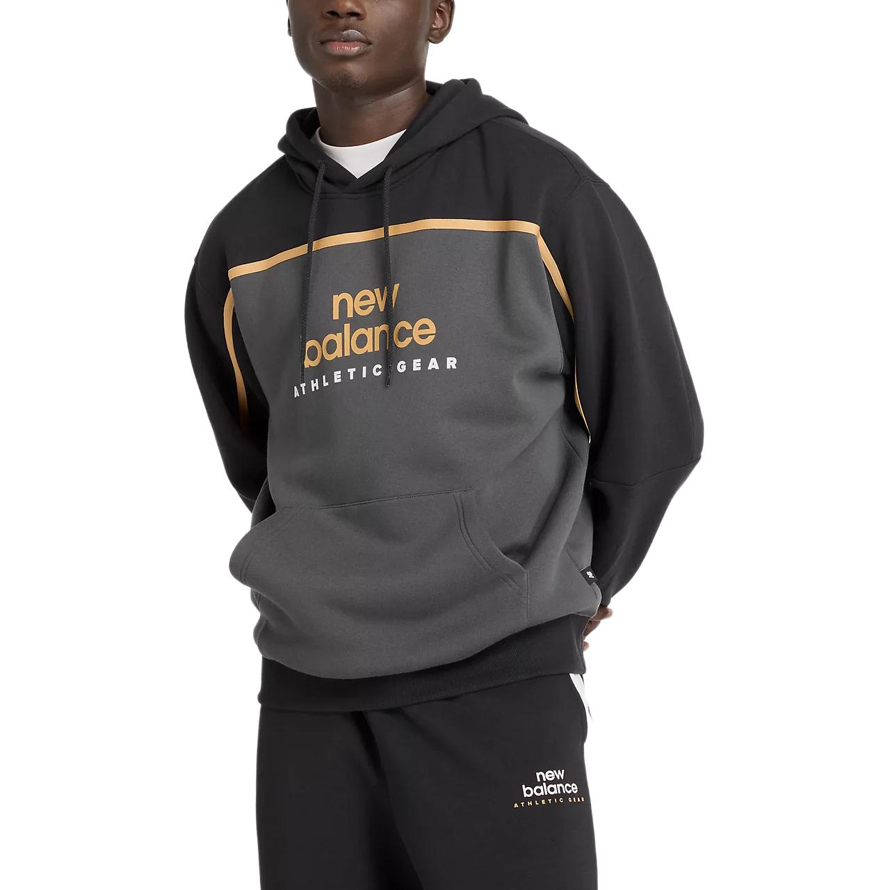 New Balance Classics Fleece Hoodie Black Pullover Logo Sweatshirt MT43524-BK