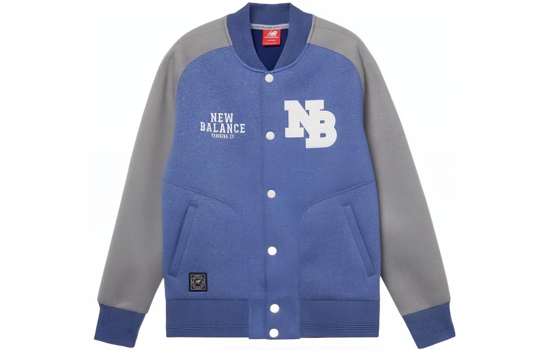 New Balance Color Block Logo Print Button Jacket Unisex Blue AMJ61606-BNH