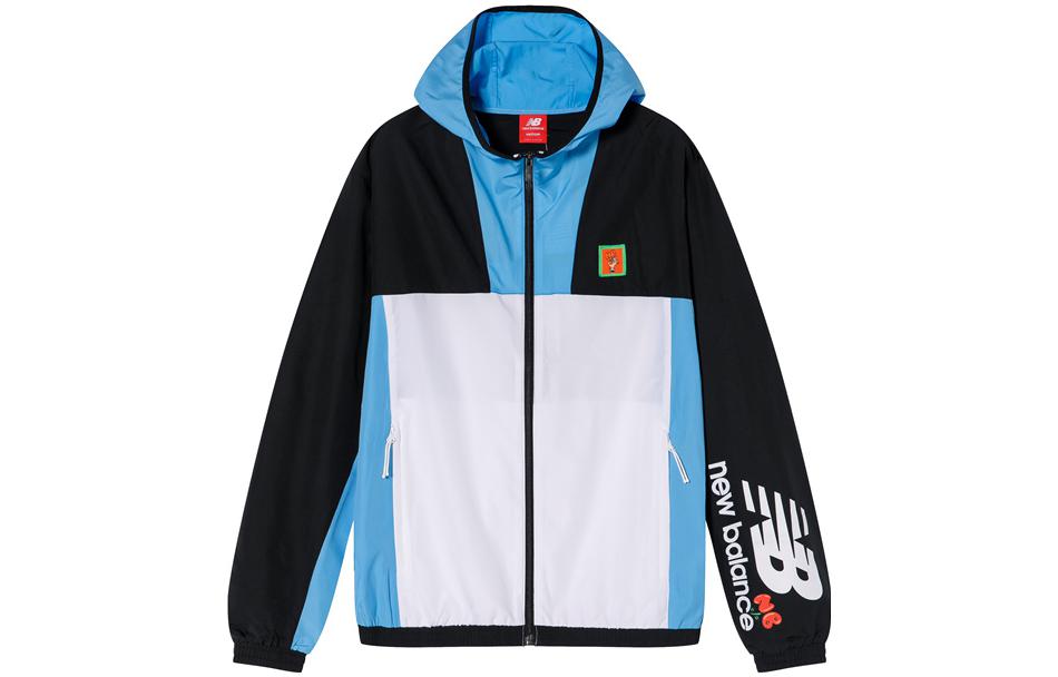 New Balance Colorblock Letter Logo Hoodie Jacket White/Blue/Black AMJ93565-LLB