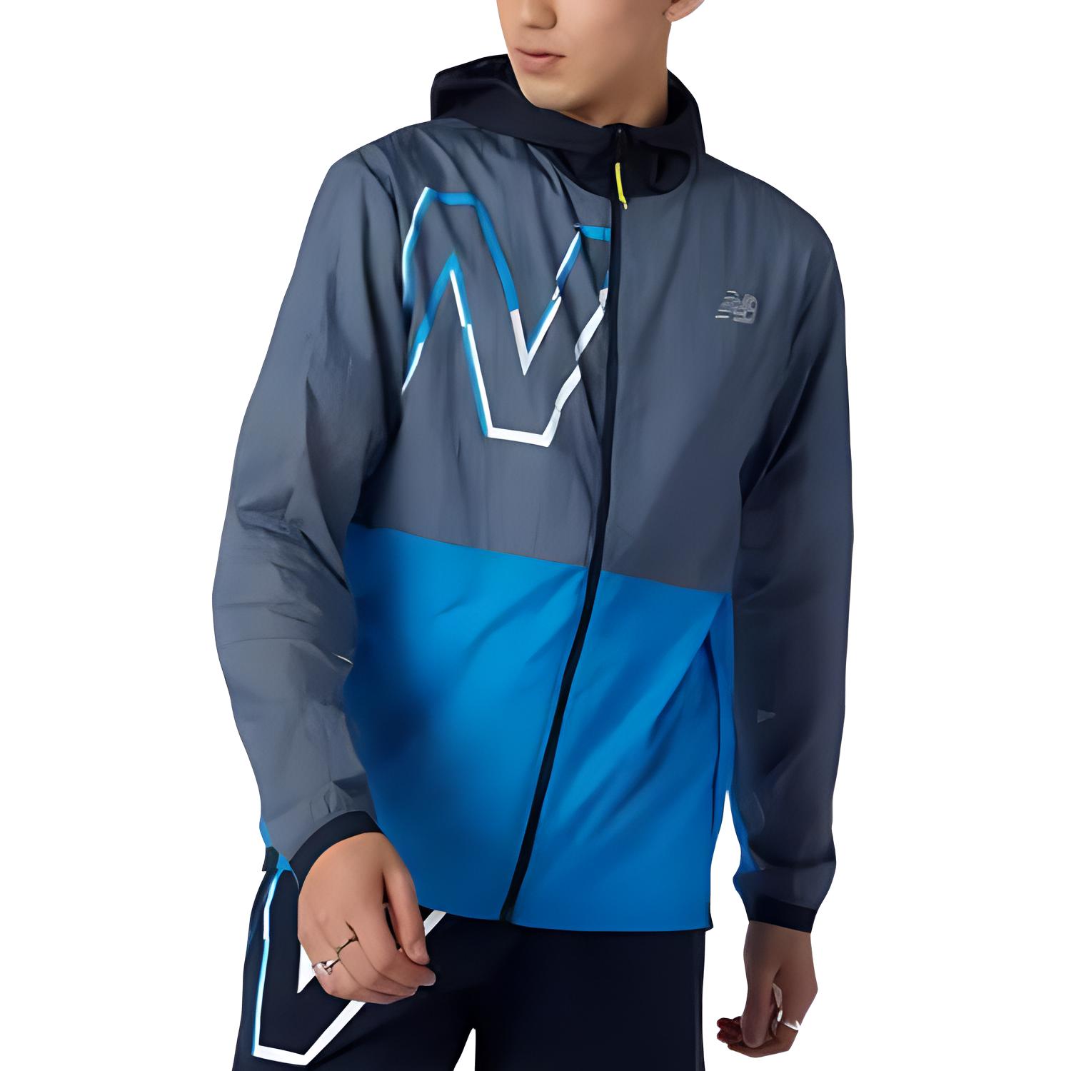 New Balance Colorblock Letter Print Zip Hoodie Jacket - Blue MJ01238H-LU