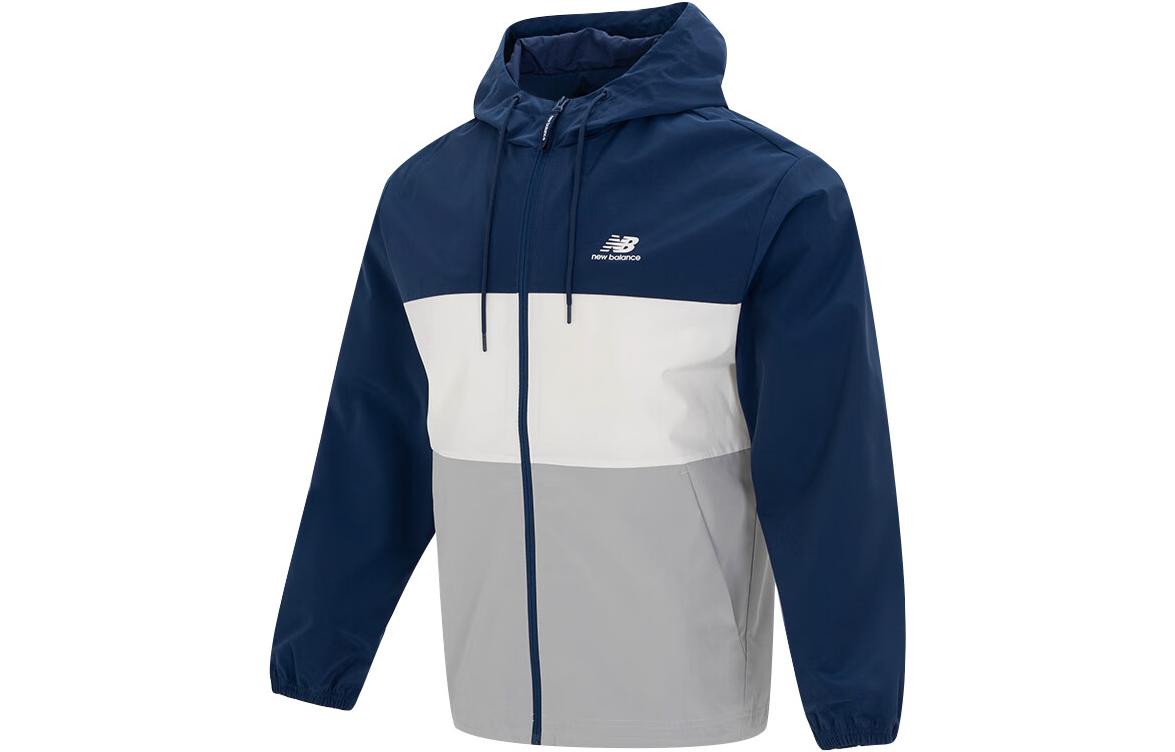 New Balance Colorblock Logo Hooded Windbreaker Jacket - Blue 5AD38011-NV