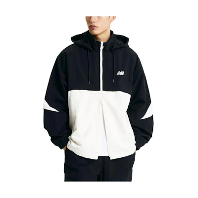 New Balance Colorblock Logo Hoodie Jacket Unisex Black White NBNAE22243-99