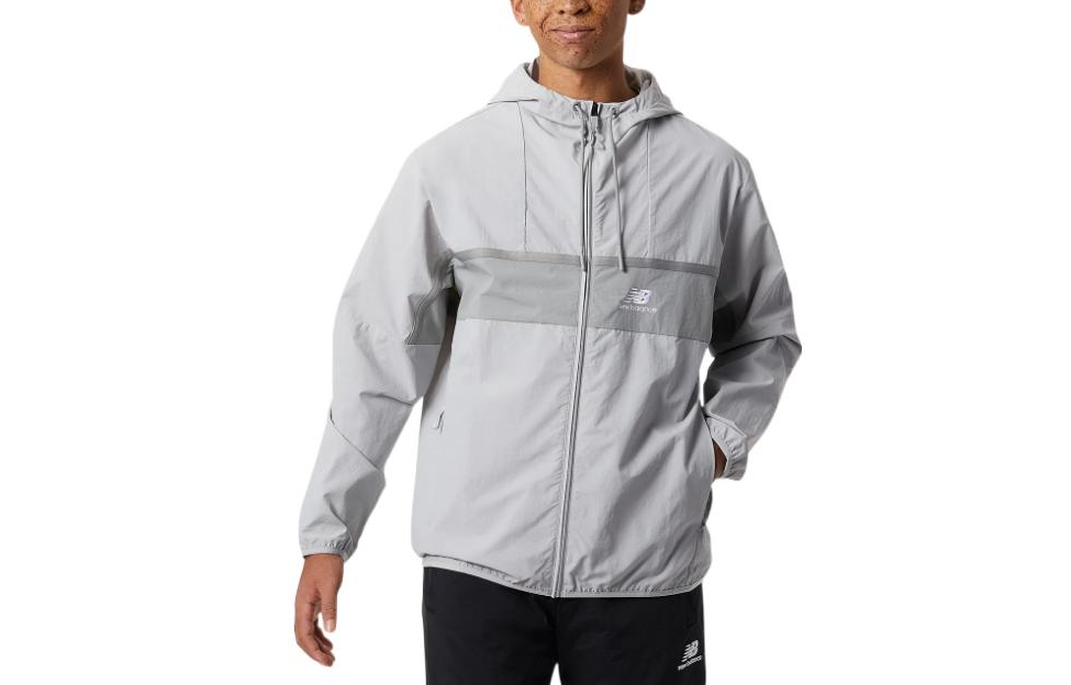 New Balance Colorblock Logo Print Zip-Up Hoodie Jacket Gray MJ21500-RCD