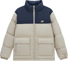 New Balance Colorblock Windproof Insulated Down Jacket Khaki/Blue Unisex. AMJ34304-SOT New Balance Colorblock Windproof Insulated Down Jacket Khaki/Blue Unisex. AMJ34304-SOT