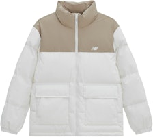 New Balance Colorblock Winter Puffer Jacket Unisex Khaki/White AMJ34304-CIC New Balance Colorblock Winter Puffer Jacket Unisex Khaki/White AMJ34304-CIC