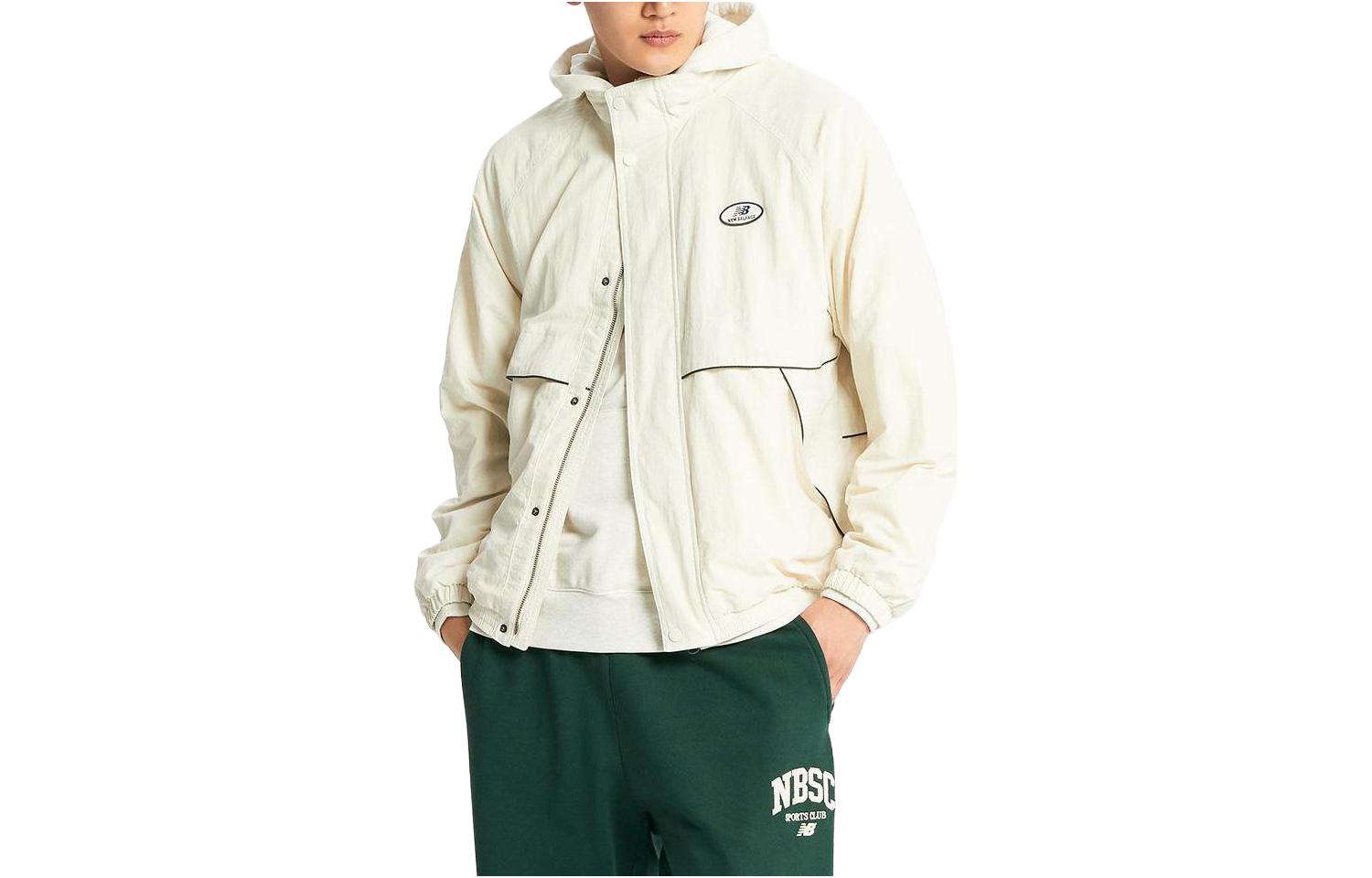 New Balance Cream Hooded Logo Print Loose-Fit Long-Sleeve Jacket NBNAD41913-64