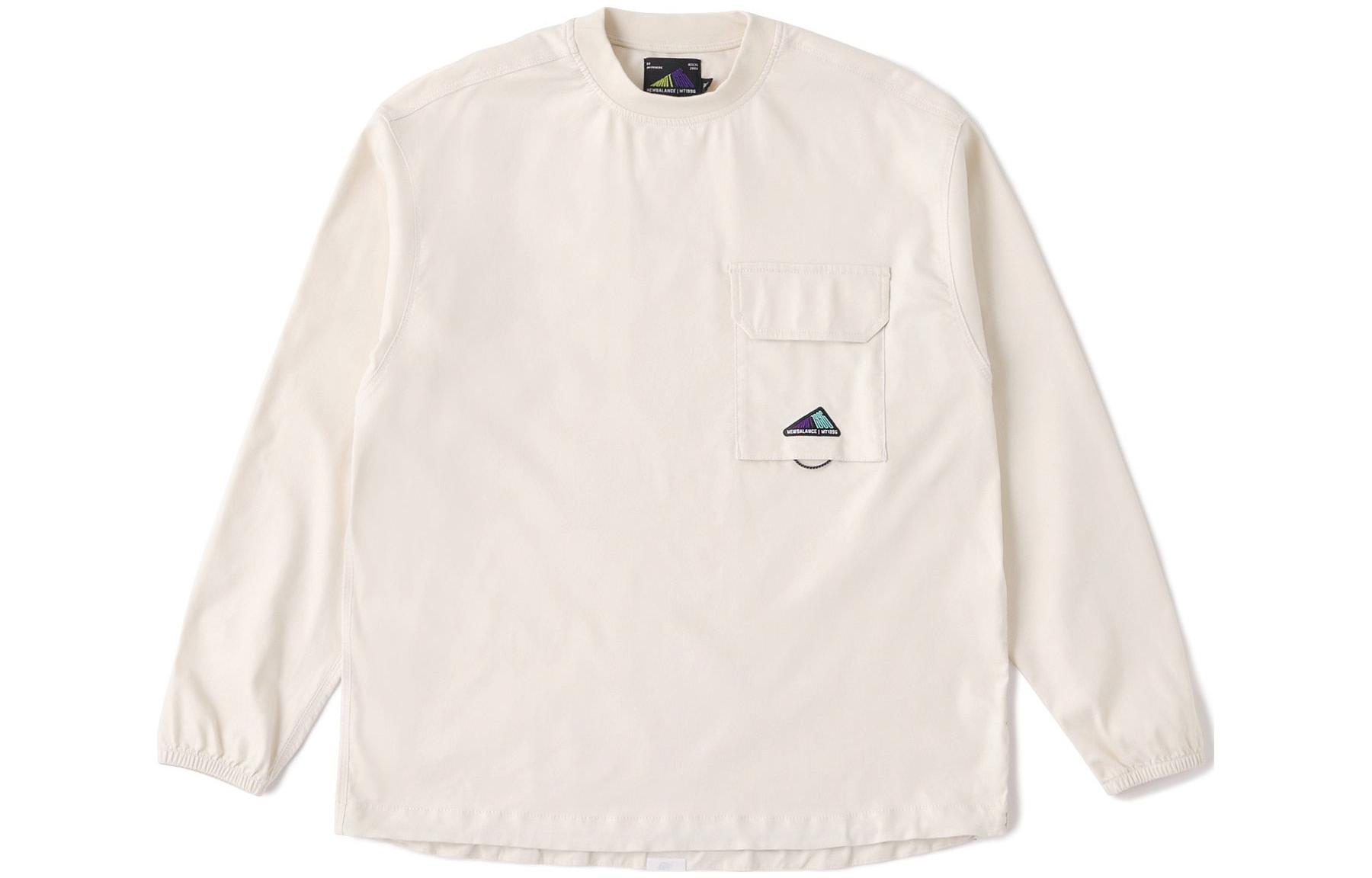 New Balance Crewneck Logo Print Long Sleeve Pullover Sweatshirt Beige AMT35010-BE