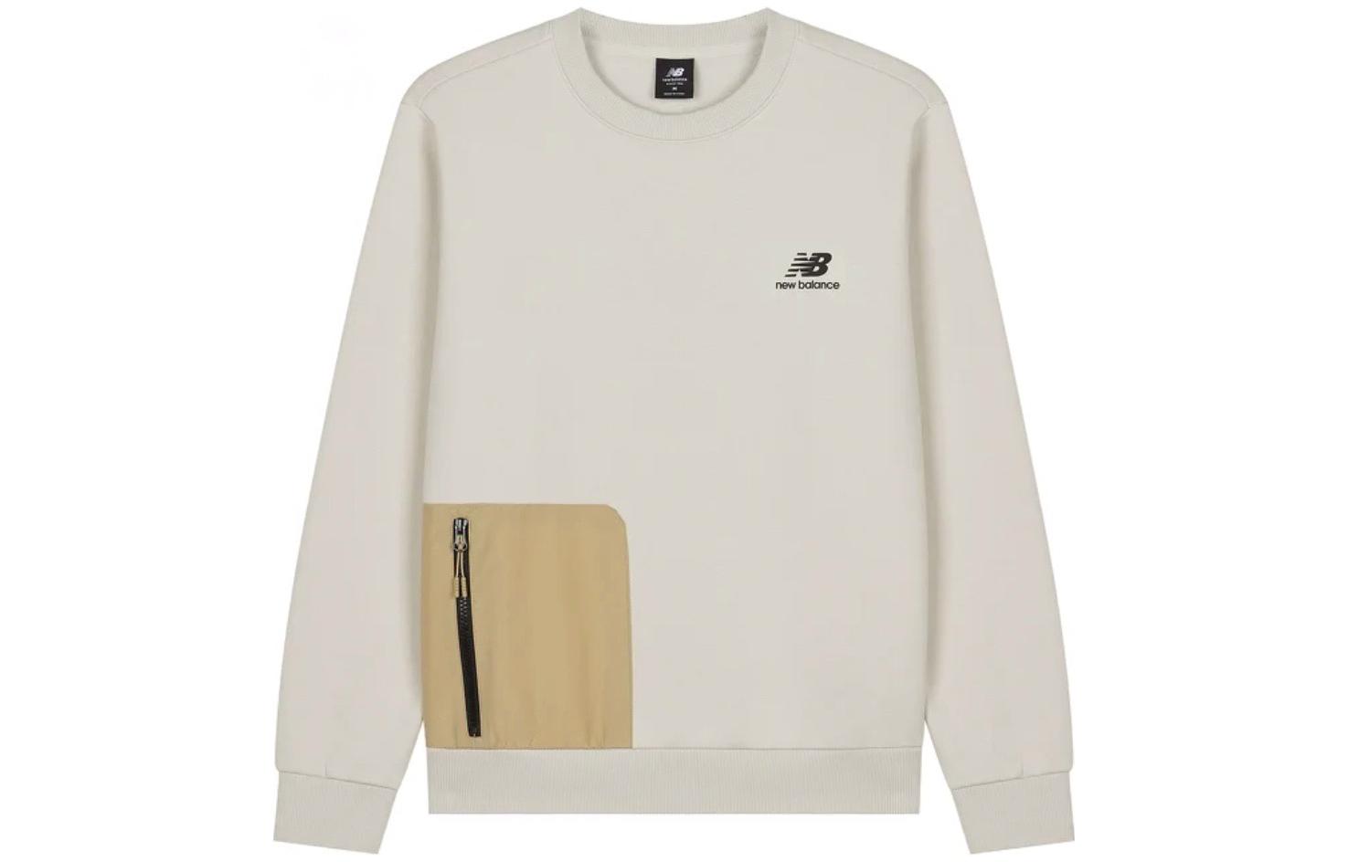 New Balance Crewneck Logo Print Pocket Sweatshirt Cream White AMT23360-MBM