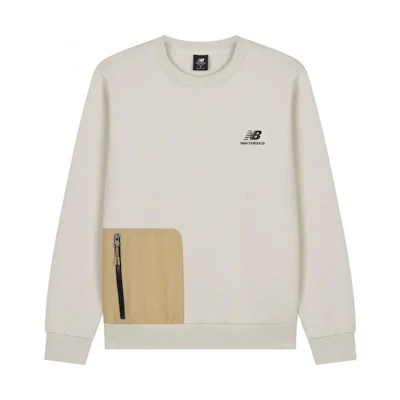New Balance Crewneck Logo Print Pocket Sweatshirt Cream White AMT23360-MBM