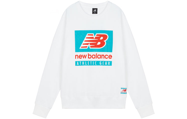New Balance Crewneck Pullover Sweatshirt with Color Block Letter Print - White AMT11515-WT