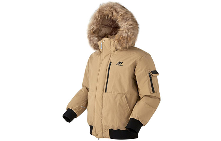 Order New Balance Detachable Fur Hood Puffer Jacket Beige Unisex Korean Winter Style NPA43043-BE
