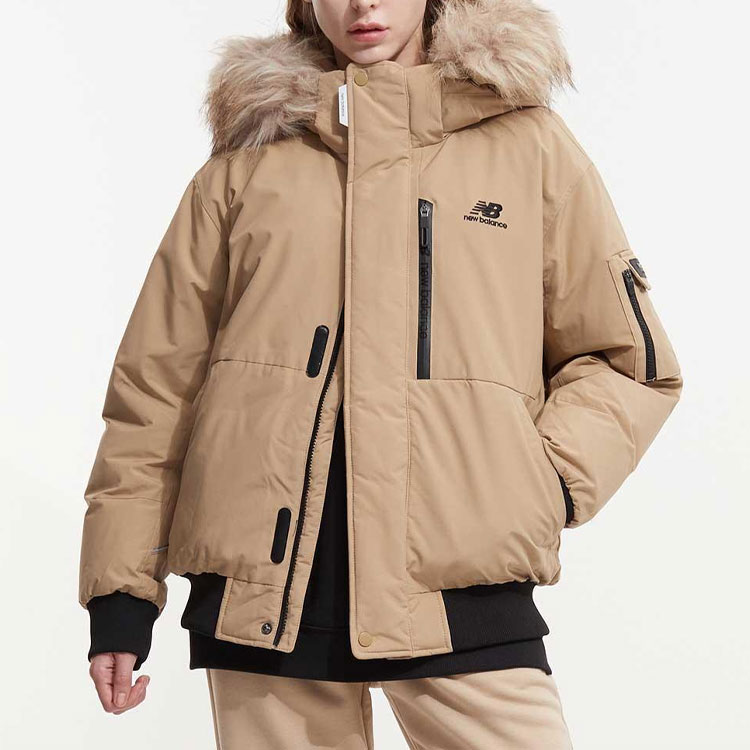 Shop New Balance Detachable Fur Hood Puffer Jacket Beige Unisex Korean Winter Style NPA43043-BE