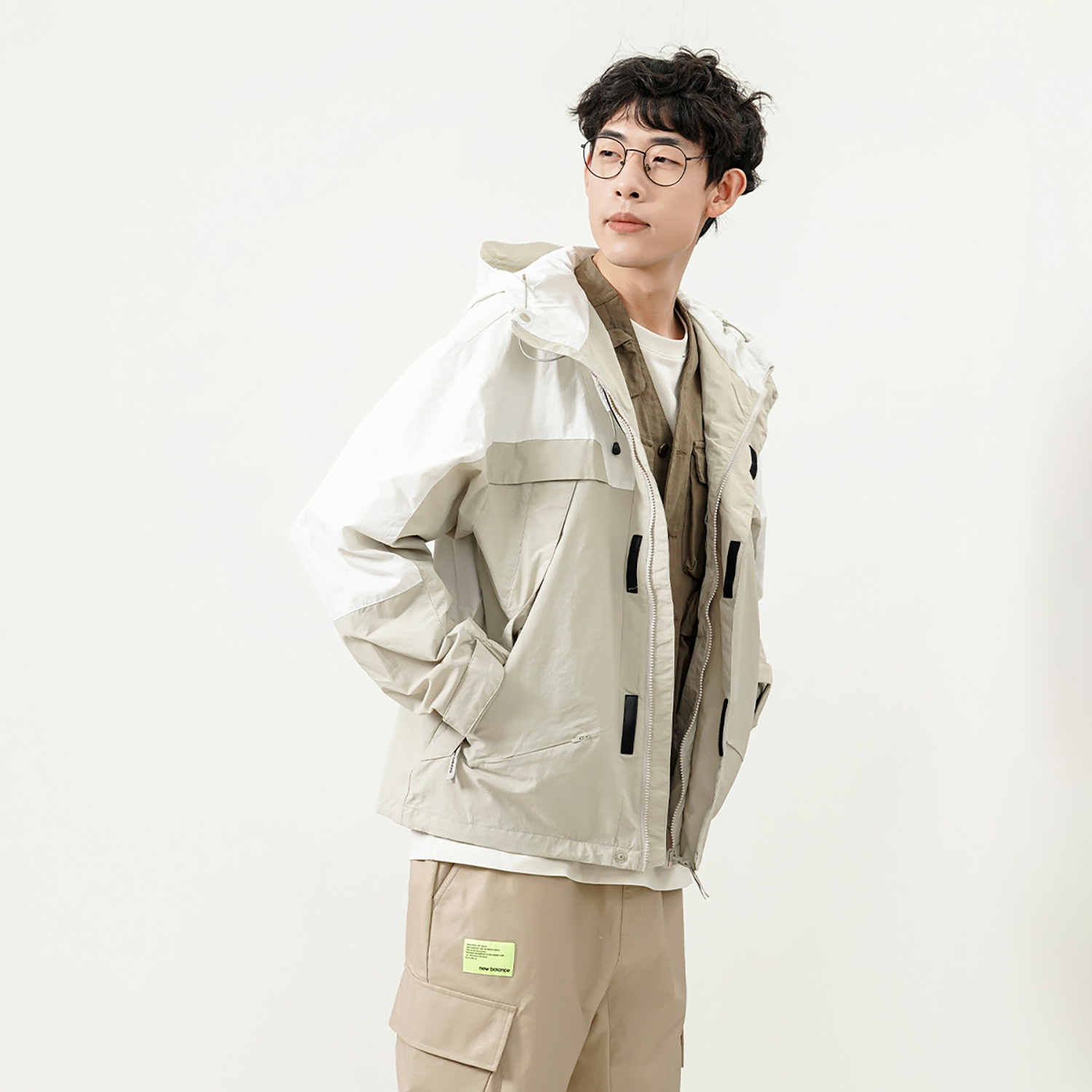 Sizing New Balance 刺绣logo拼色连帽外套 白色 男女同款 秋季系列 5AC14103-BEI