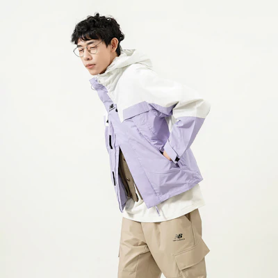 New Balance 刺绣标志拼色连帽外套 男女款 紫色 5AC14103-DV Cheap New Balance 刺绣标志拼色连帽外套 男女款 紫色 5AC14103-DV