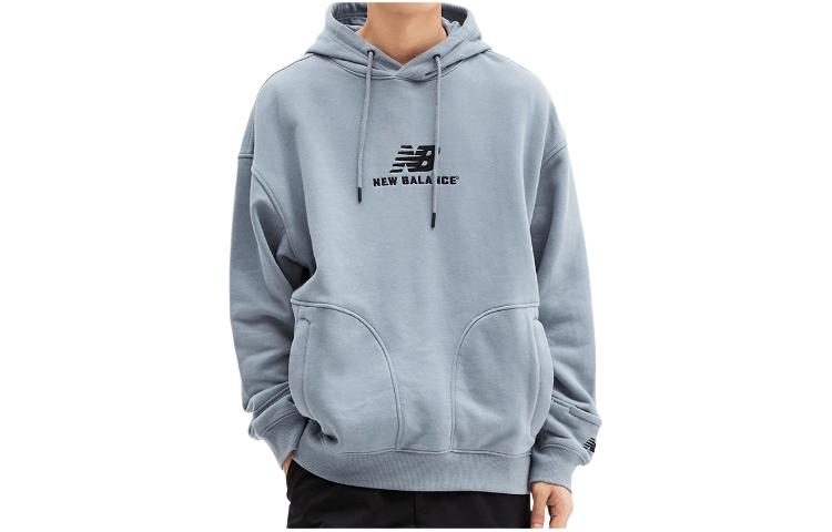 New Balance Embroidered Logo Hoodie Gray Blue Long Sleeve Relaxed Fit NBN0E1A083-83