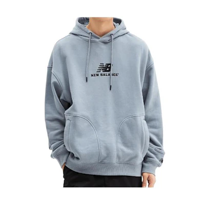 New Balance Embroidered Logo Hoodie Gray Blue Long Sleeve Relaxed Fit NBN0E1A083-83