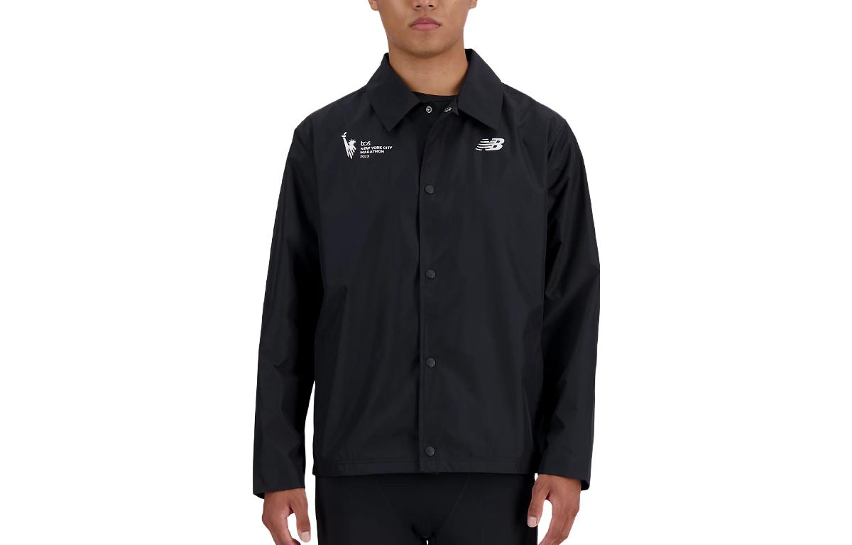 New Balance Essentials Coach Jacket Black Long-Sleeve Printed Outerwear MJ33515MBK