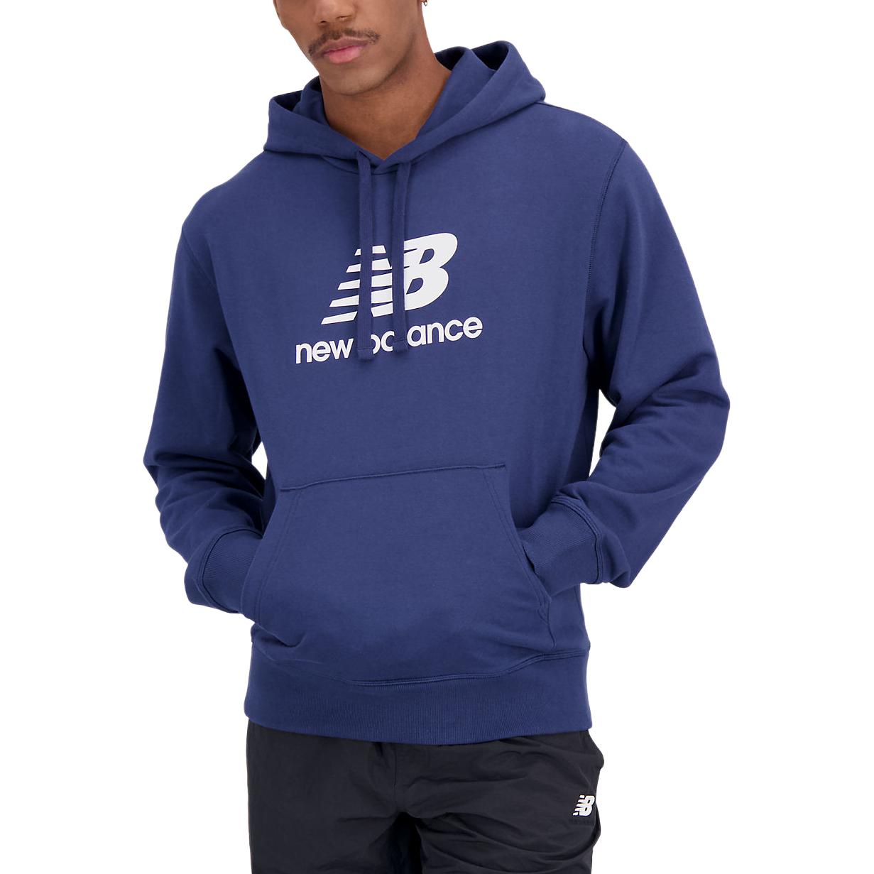 New Balance Essentials Hoodie Navy Blue Pullover Logo Sweatshirt MT31537-NNY