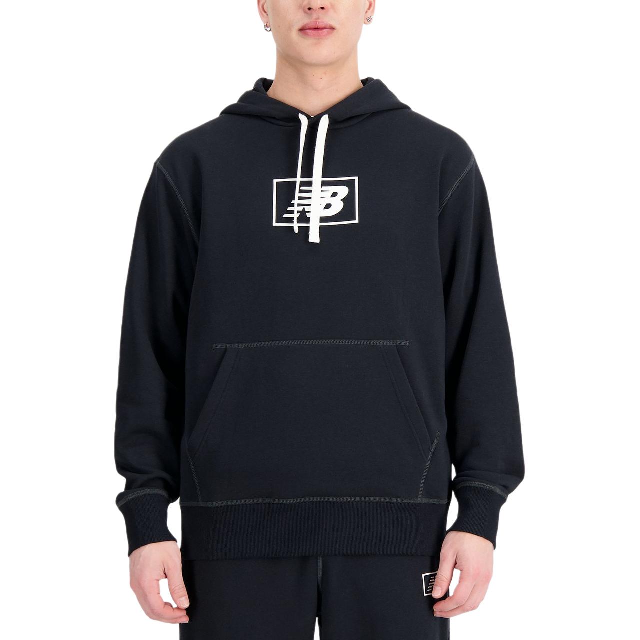 New Balance Essentials Logo Print Black Hoodie with Drawstring MT33508BK