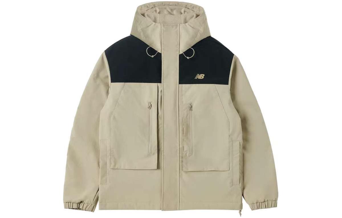 New Balance Fleece Colorblock Hooded Jacket Khaki Outdoor Casual AMJ41327-SOT