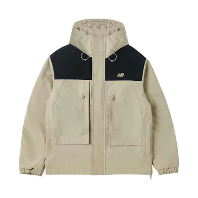 New Balance Fleece Colorblock Hooded Jacket Khaki Outdoor Casual AMJ41327-SOT