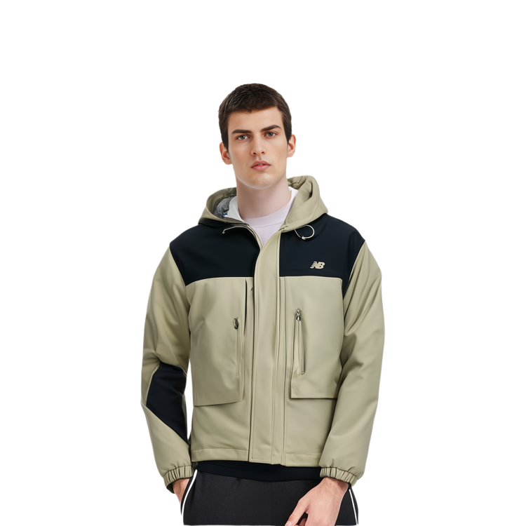 Details for New Balance 法蘭絨拼色連帽外套 卡其 戶外休閒 AMJ41327-SOT