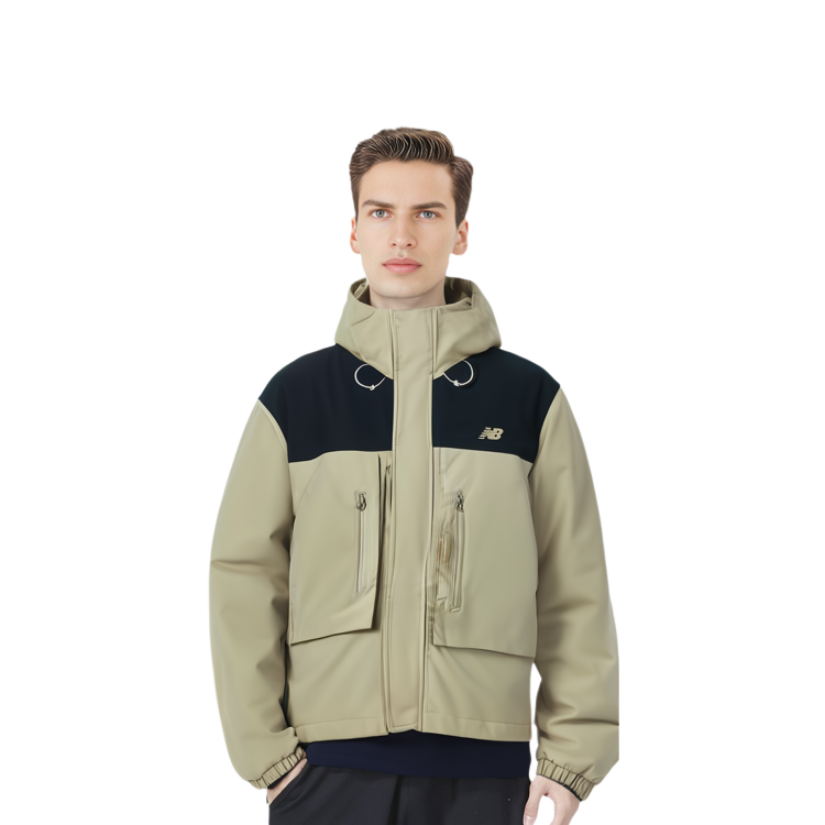 Cheap New Balance 法蘭絨拼色連帽外套 卡其 戶外休閒 AMJ41327-SOT
