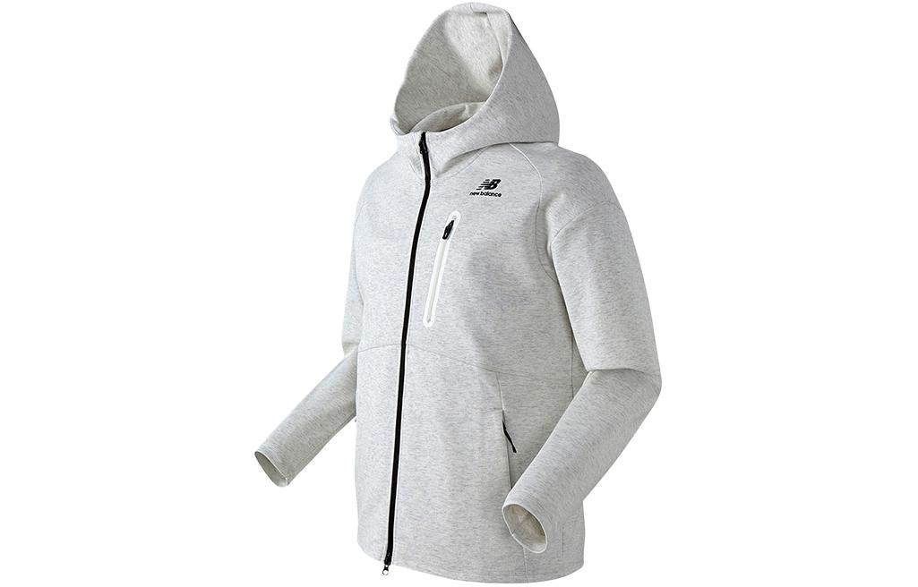 New Balance Full-Zip Hoodie Jacket with Chest Pocket in Light Gray NBMDC210-33