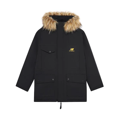 New Balance FW22 Black Logo Printed Hooded Down Jacket Winter Edition AMJ23371-BK