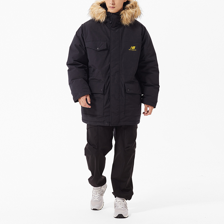 Shop New Balance FW22 Black Logo Printed Hooded Down Jacket  Winter Edition AMJ23371-BK