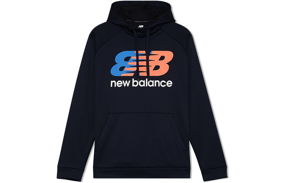 New Balance FW22 Logo Print Fleece Pullover Hoodie Navy Blue AMT21021-ECL