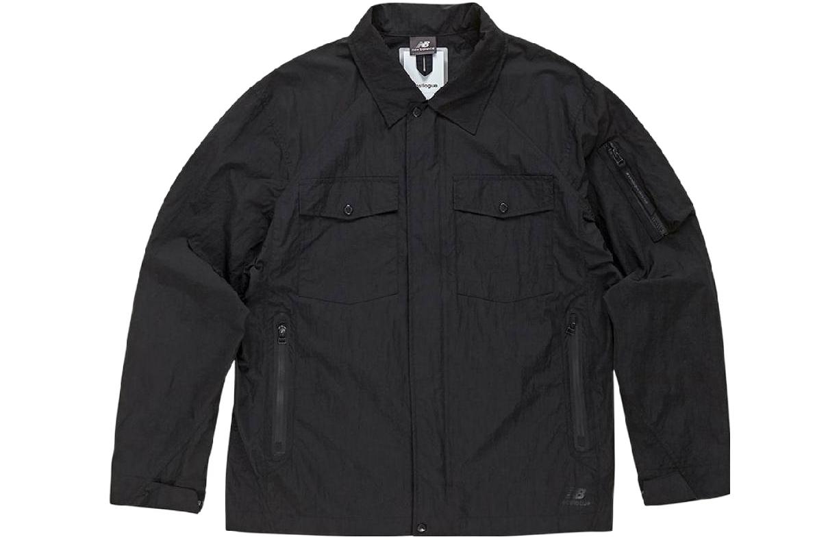 New Balance FW22 Solid Single-Breasted Collar Jacket Unisex Black NBNJB4L313-19