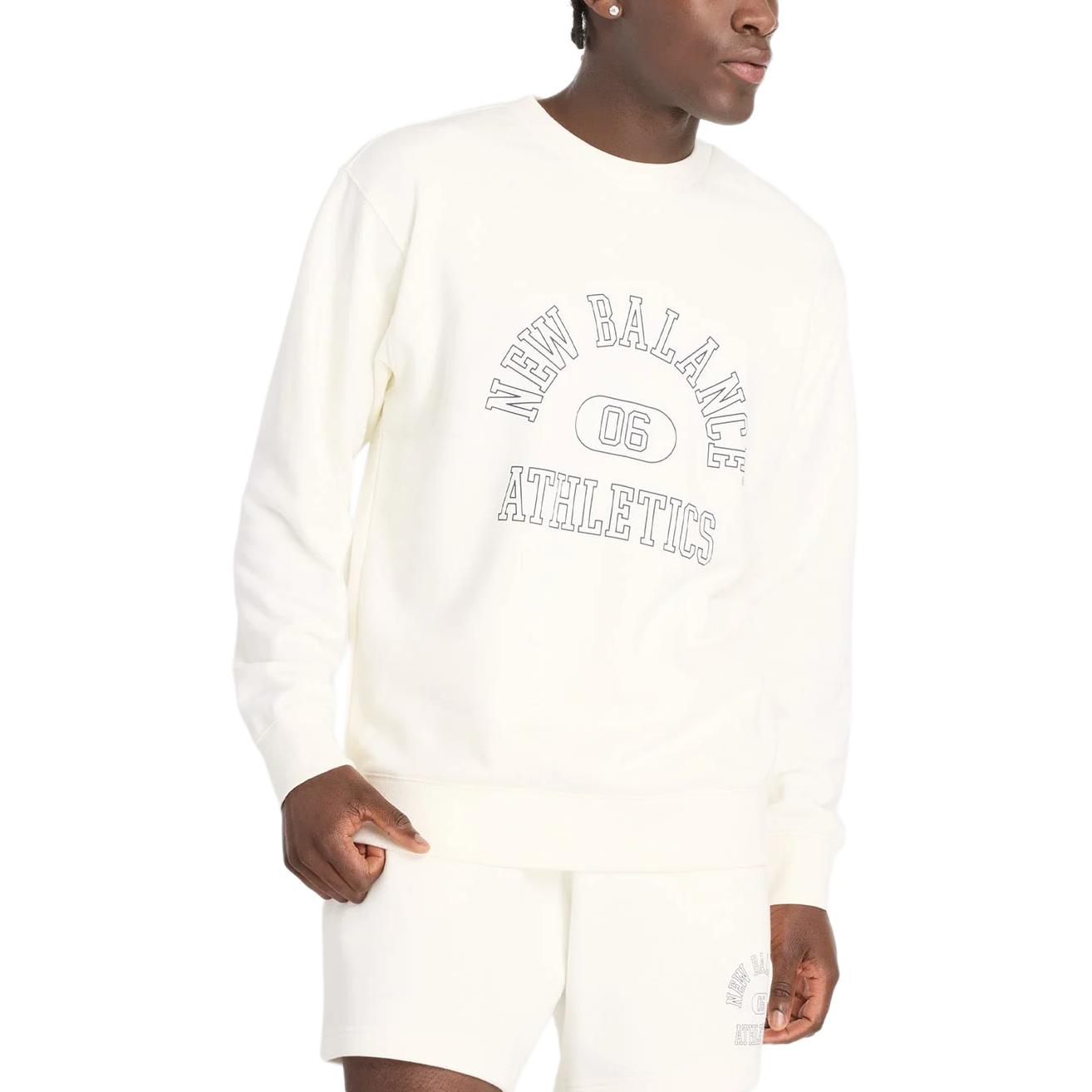 New Balance Graphic French Terry Sweat Crew Logo Print Long Sleeve - Sea Salt MT43507-SST